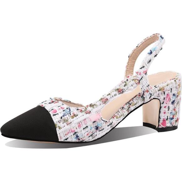 Women Slingback Pumps Chunky Heels Sexy Splicing Round Toe Casual Wedding Shoe - Picture 1 of 6